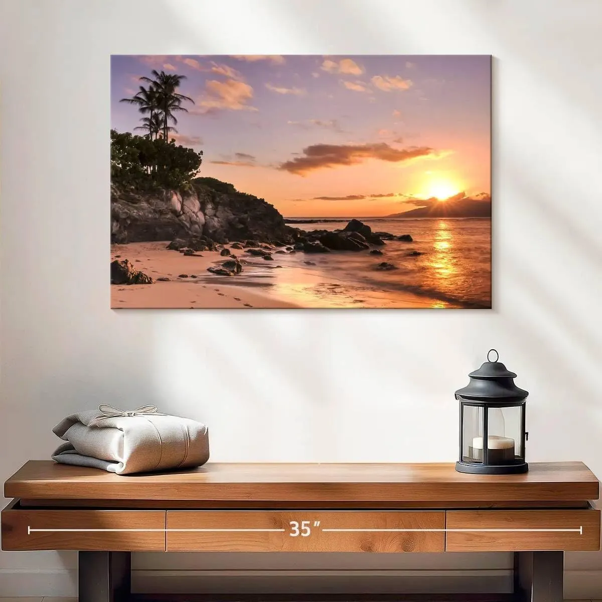 Elephant Stock - Kapalua Beach Sunset Wall Art - Horizontal Canvas Wall Art - Living Room Wall Decor - Photography Beach Canvas Art - Orange And Brown Decor - 24" x 16"