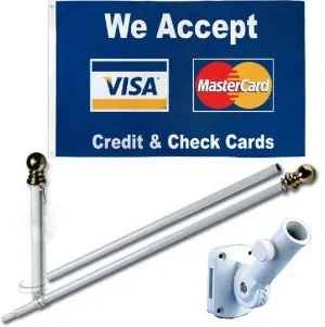 Embroidered and Applique Patches - Accept Visa MasterCard 3 x 5 FT Flag   6Ft Spinning TanglePole   Bracket - Applique and Embroidered Patches