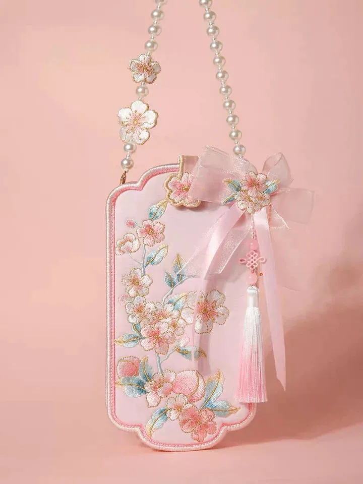 Embroidered Cherry Blossoms Phone Bag