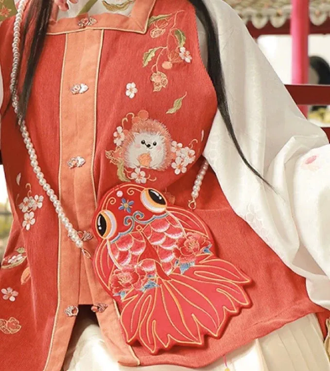 Embroidered Goldfish Phone Bag