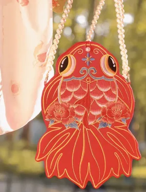 Embroidered Goldfish Phone Bag
