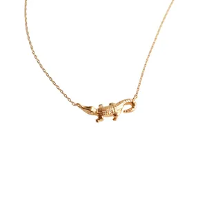 Emma's Gems Dainty Realistic Alligator Necklace, 18K Gold Dipped Crocodile, Reptile Silver Charm, Concert, Minimalist University Gift (Gold Dipped)