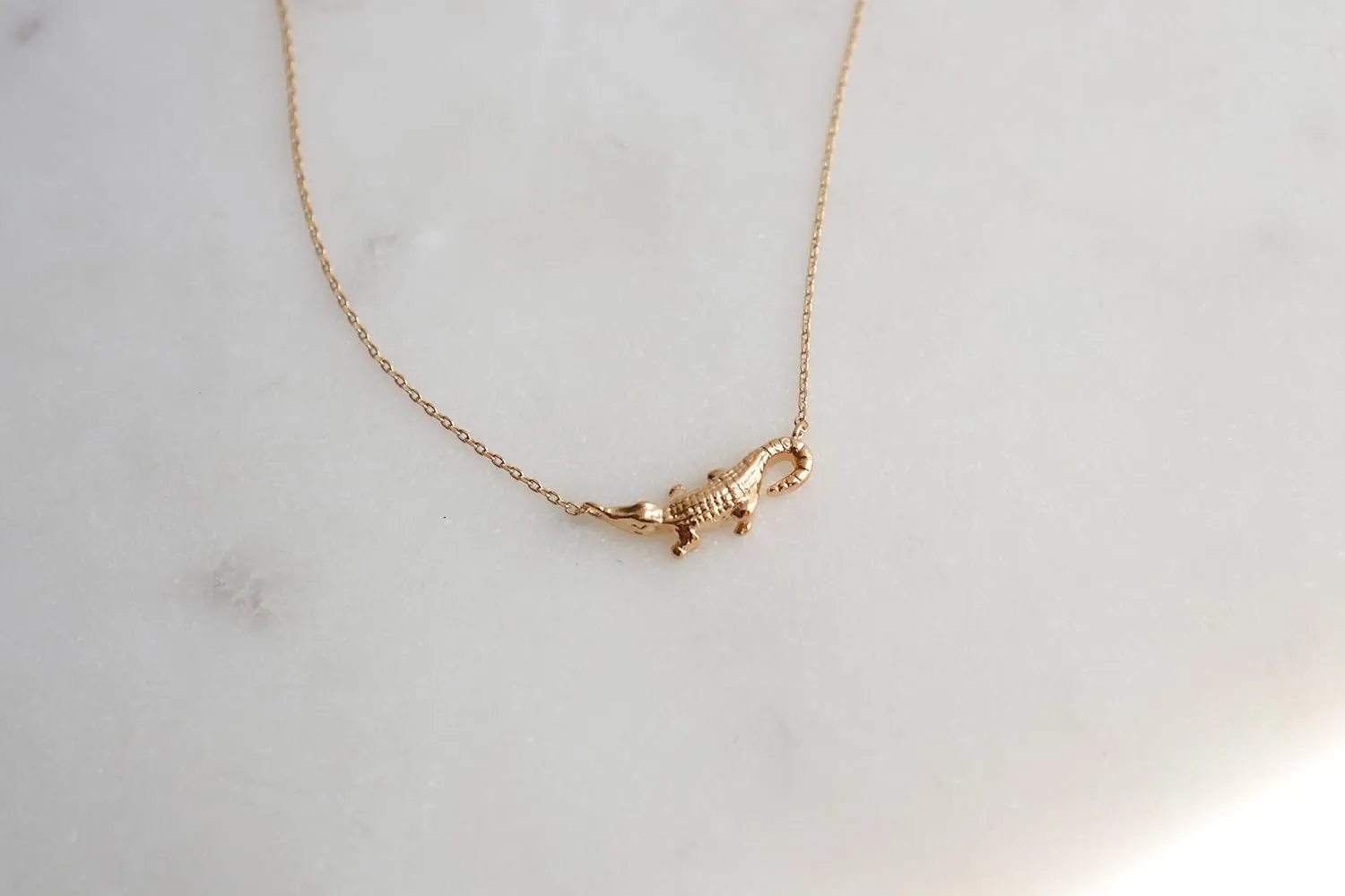 Emma's Gems Dainty Realistic Alligator Necklace, 18K Gold Dipped Crocodile, Reptile Silver Charm, Concert, Minimalist University Gift (Gold Dipped)