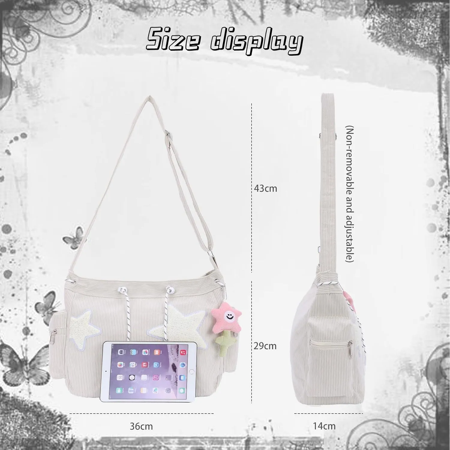 Emprier Star Tote Hobo Bag for Women Large Corduroy Crossbody Bag Y2K Cute Tote Bags Aesthetic Messenger Handbag