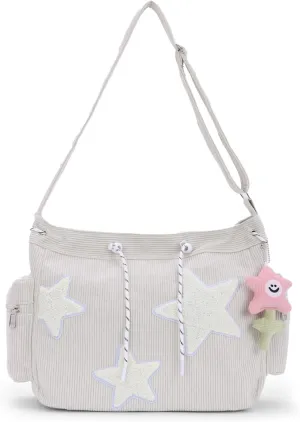 Emprier Star Tote Hobo Bag for Women Large Corduroy Crossbody Bag Y2K Cute Tote Bags Aesthetic Messenger Handbag