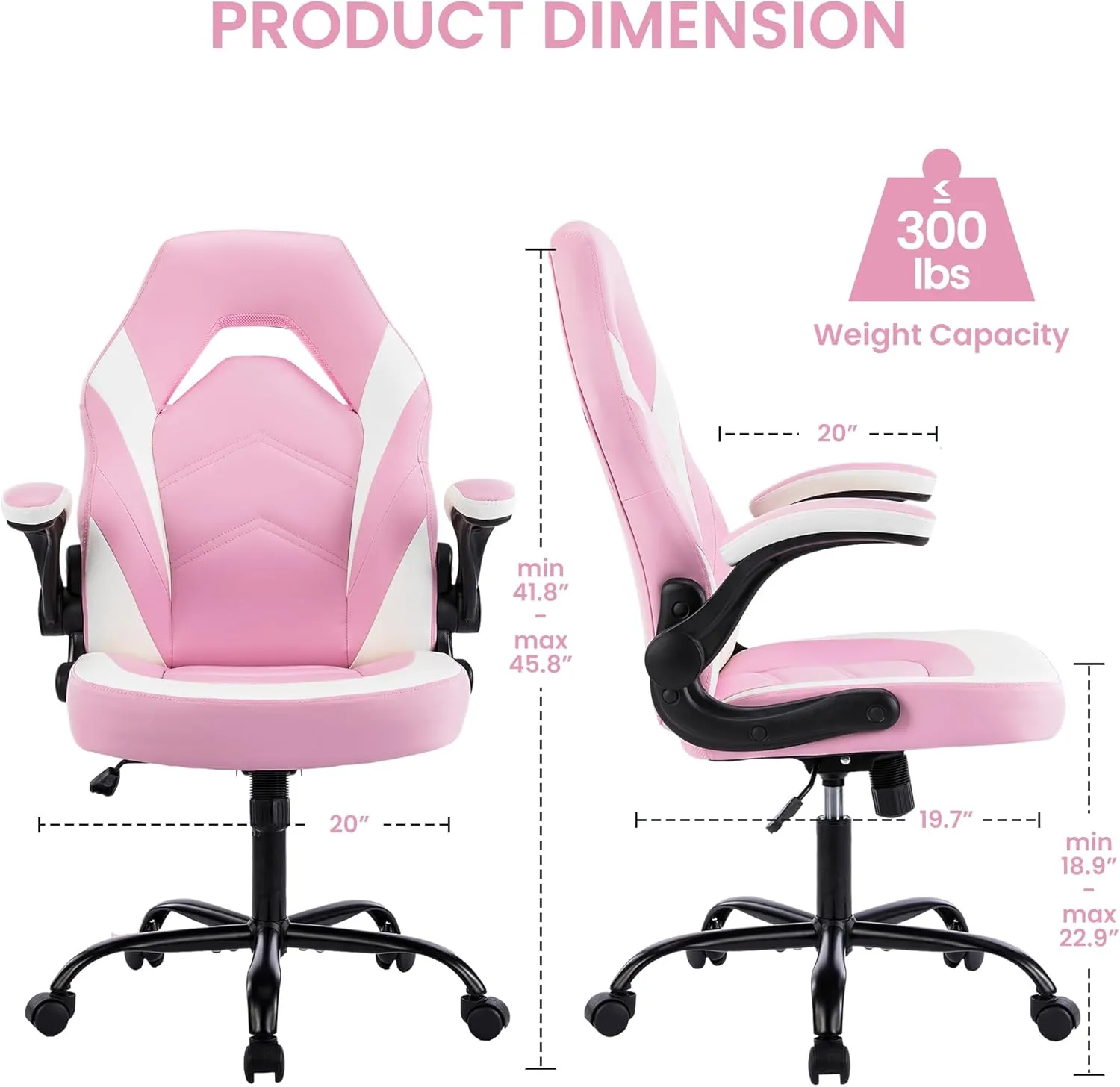 Ergonomic Gaming Chair with Adjustable PU Leather Seat, Flip-Up Armrests, and Swivel Design, Perfect for Home Office, Gaming, or Entertainment – Ideal for Adults, Kids, and Gamers, Pink/White