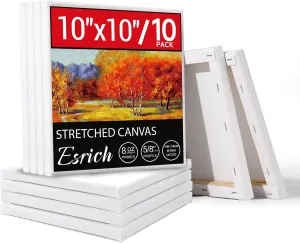 ESRICH 10x10 Stretched Canvas for Painting, 10 Pack Square Canvas for Painting Primed Acid-Free Framed Blank Canvas, Art Canvases for Beginners & Artists to Paint Oil, Acrylic, Pouring Painting.