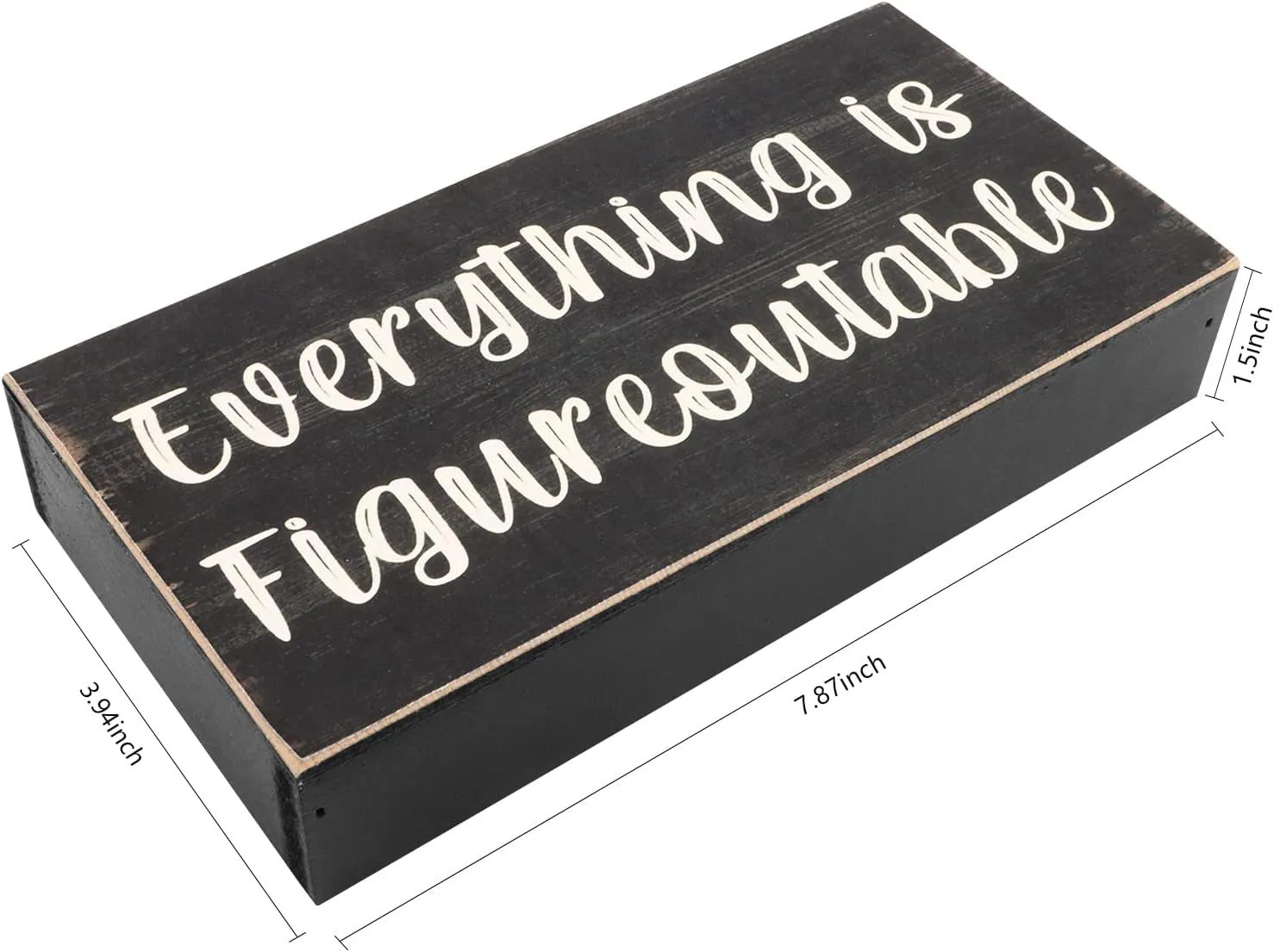 Esur Home Office Desk Black Decor - Inspirational Farmhouse Wooden Box Sign - Everything is Figureoutable