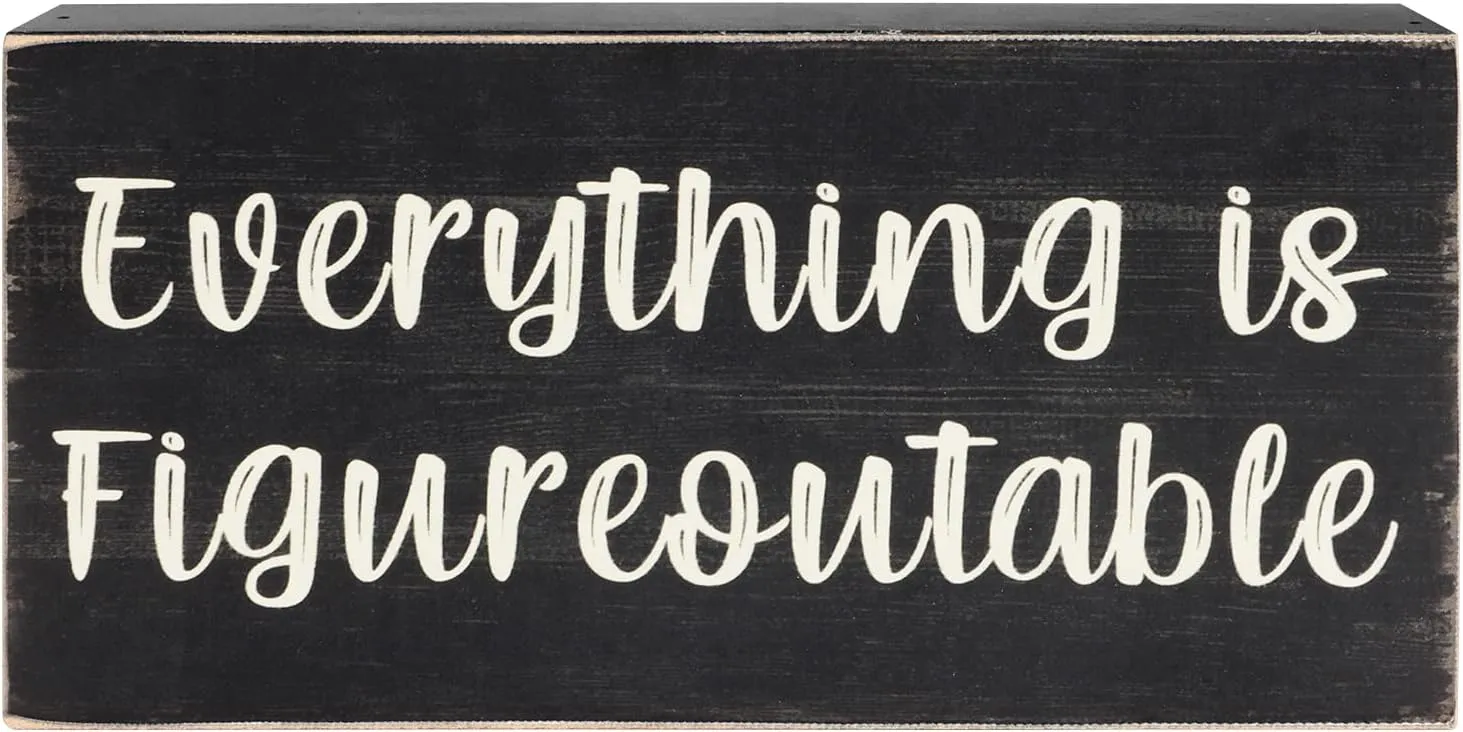 Esur Home Office Desk Black Decor - Inspirational Farmhouse Wooden Box Sign - Everything is Figureoutable