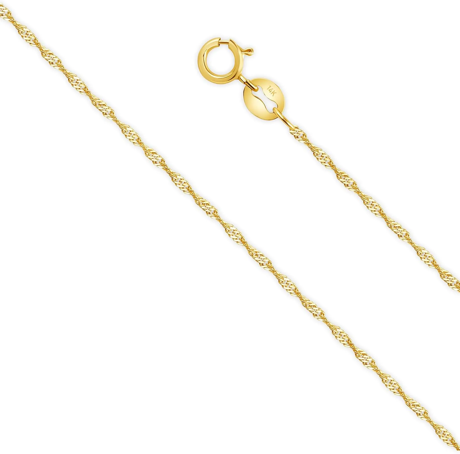 EVAYA 14K Gold Singapore Chain Necklace for Women & Men (1-1.5mm Width, 14-24" Length) - Cadenas de Oro Puro de 14K
