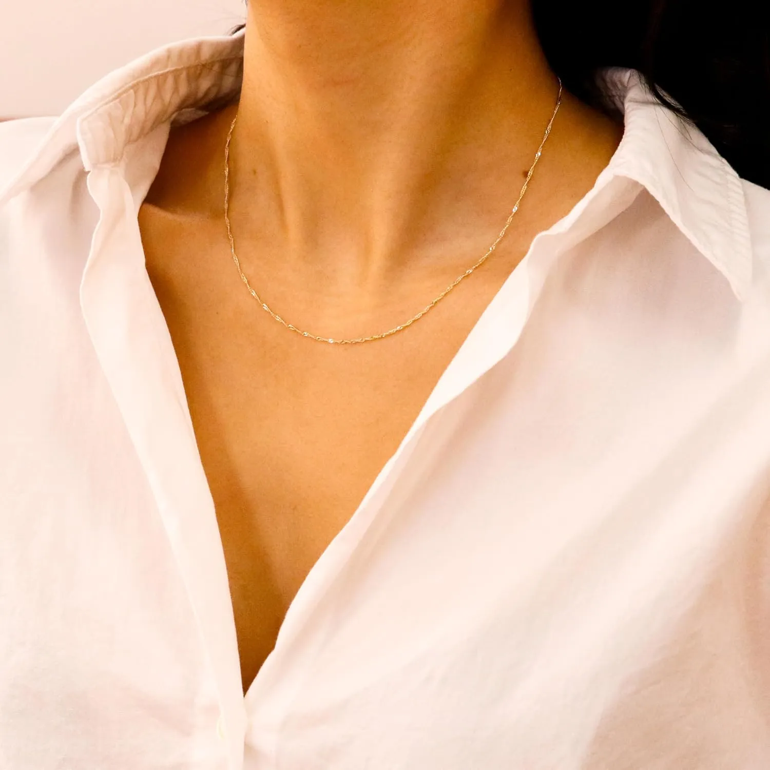 EVAYA 14K Gold Singapore Chain Necklace for Women & Men (1-1.5mm Width, 14-24" Length) - Cadenas de Oro Puro de 14K