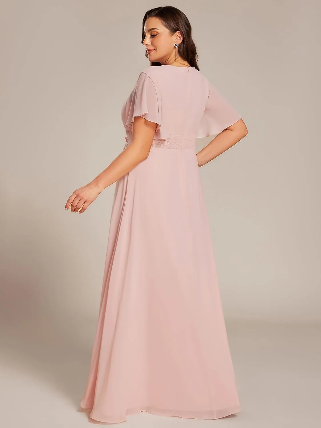 Ever-Pretty Plus Women's Round Neck Appliques Chiffon Short Sleeves Long Plus Size Formal Dresses Evening Gowns 02960-DA
