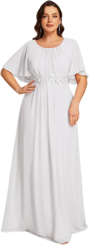 Ever-Pretty Plus Women's Round Neck Appliques Chiffon Short Sleeves Long Plus Size Formal Dresses Evening Gowns 02960-DA