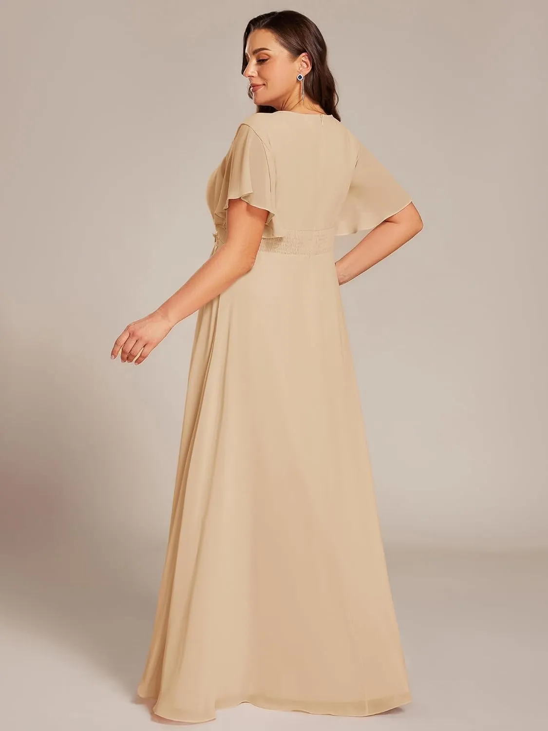 Ever-Pretty Plus Women's Round Neck Appliques Chiffon Short Sleeves Long Plus Size Formal Dresses Evening Gowns 02960-DA