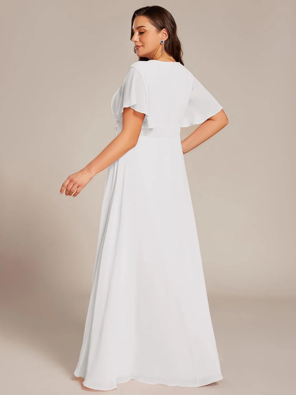 Ever-Pretty Plus Women's Round Neck Appliques Chiffon Short Sleeves Long Plus Size Formal Dresses Evening Gowns 02960-DA