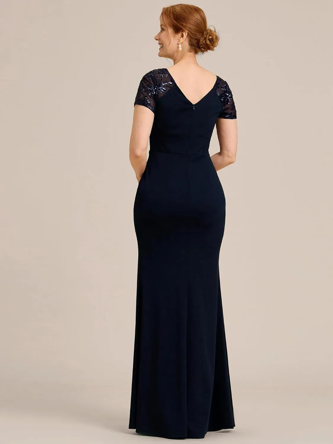 Ever-Pretty Women's Deep V-Neck Applique Ruffle Sleeves Side Slit Pleated Long Formal Dresses 01669
