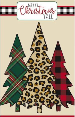 Evergreen Flag Mixed Print Christmas Trees House Applique Flag