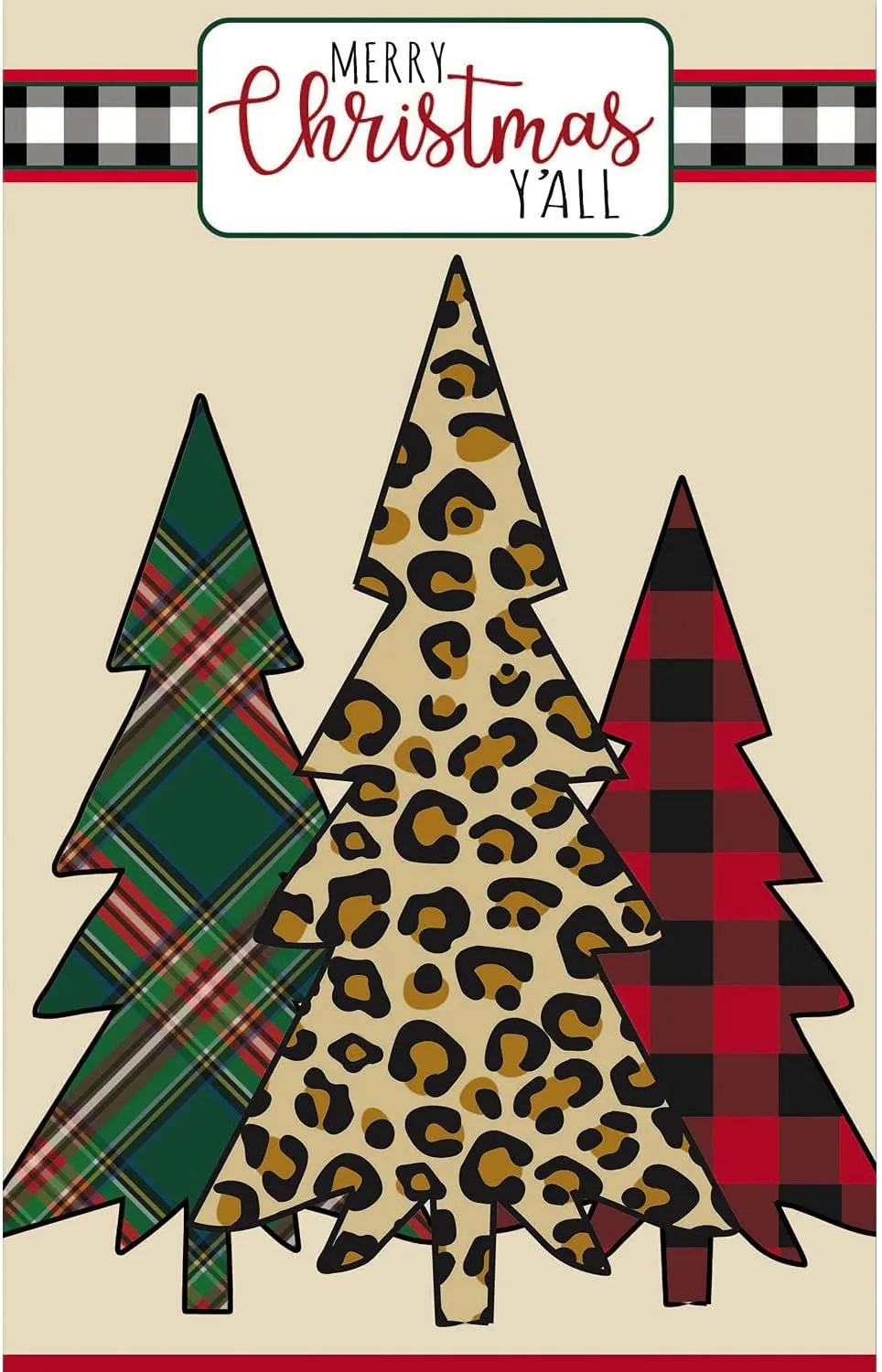 Evergreen Flag Mixed Print Christmas Trees House Applique Flag