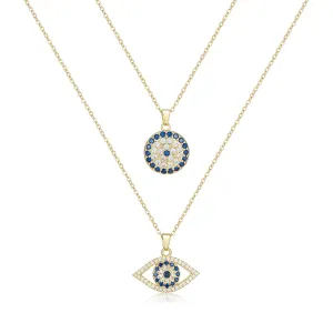 Evil Eye Necklace Layered Necklaces for Women, 2Pcs 18K Gold Plated Dainty Evil Eye Choker Pendant Necklace Handmade Evil Eye Jewelry Protection Gifts (gold)