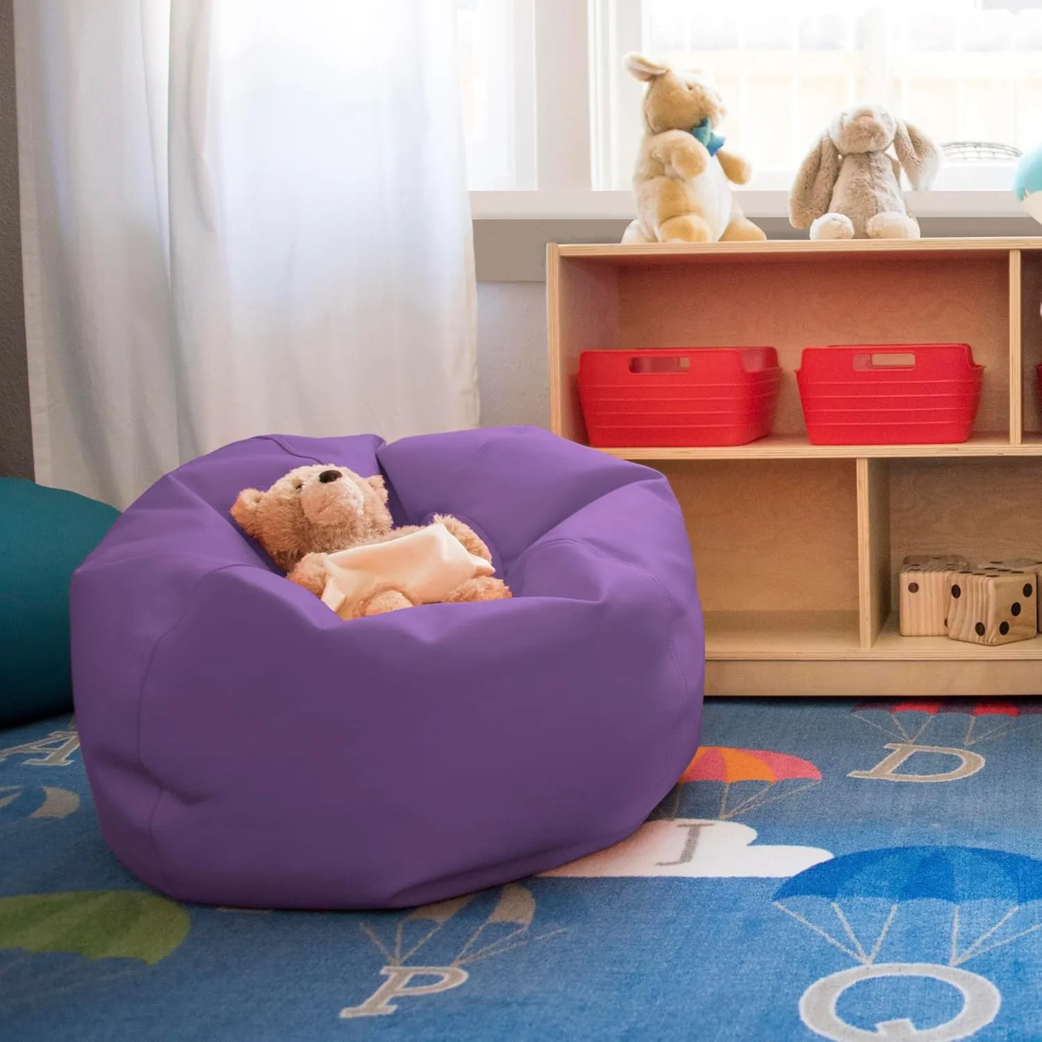 Factory Direct Partners 10477-PU SoftScape Classic 26" Junior Bean Bag Chair, Furniture for Kids - Purple