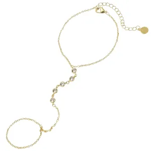 Faire de la Mode 5 CZ Diamond Gold Bracelet Ring Hand Chain for 4-9 Ring Sizes – Non-Tarnish 14k Gold Hand Chain Bracelet for Women – 6" to 8" Adjustable Length