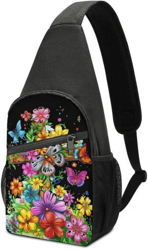 Faith-Cross Floral Butterflies Flowers Sling Bag Travel Daypack Crossbody Shoulder Backpack for Hiking Cycling