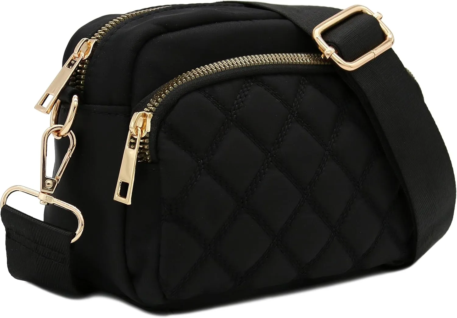 FashionPuzzle Quilted Nylon Crossbody Bag with Wide Strap