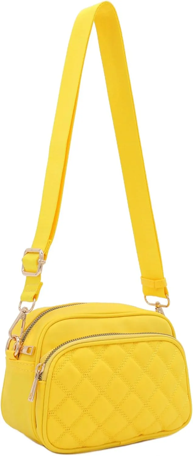 FashionPuzzle Quilted Nylon Crossbody Bag with Wide Strap