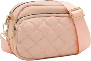 FashionPuzzle Quilted Nylon Crossbody Bag with Wide Strap
