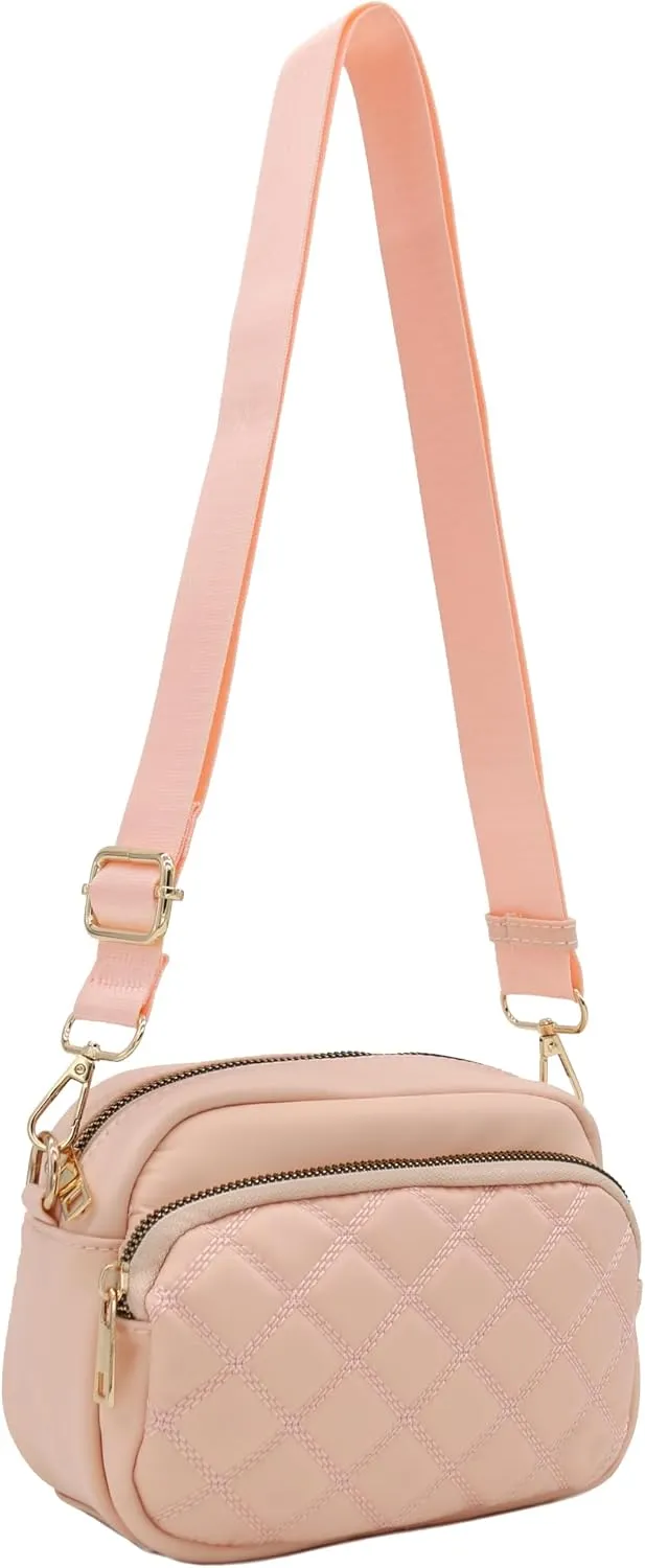 FashionPuzzle Quilted Nylon Crossbody Bag with Wide Strap