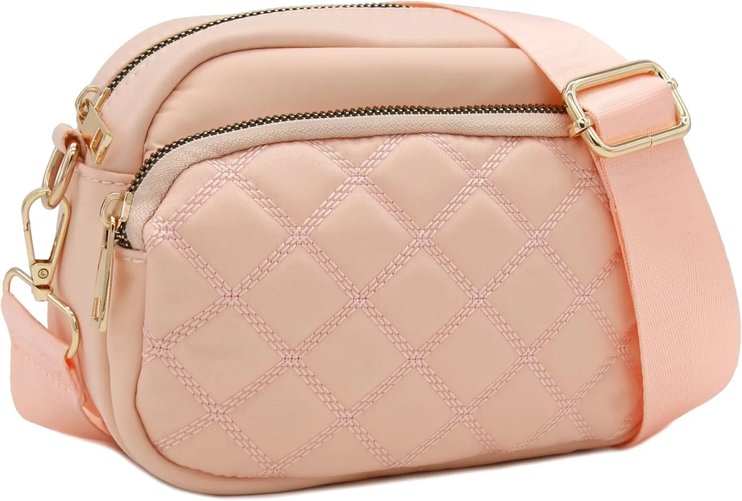 FashionPuzzle Quilted Nylon Crossbody Bag with Wide Strap