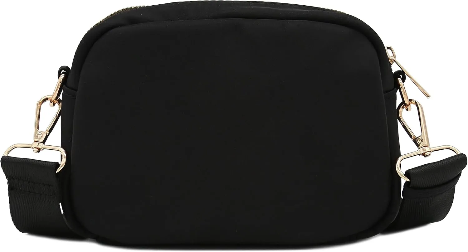 FashionPuzzle Quilted Nylon Crossbody Bag with Wide Strap