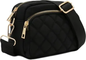 FashionPuzzle Quilted Nylon Crossbody Bag with Wide Strap