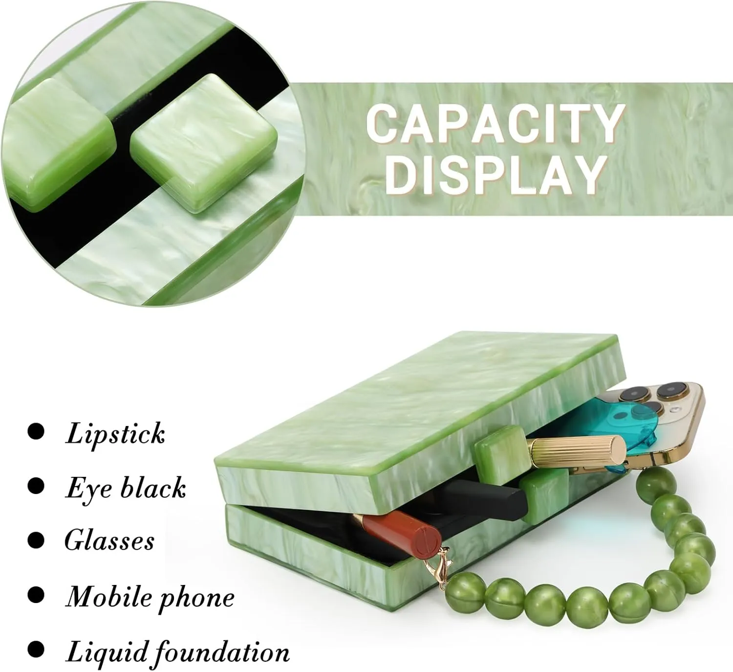 Fecialy Women Acrylic Clutch Purse Beads Evening Handbag Marble Clutch Formal Party Bridal Wedding Crossbody Bag