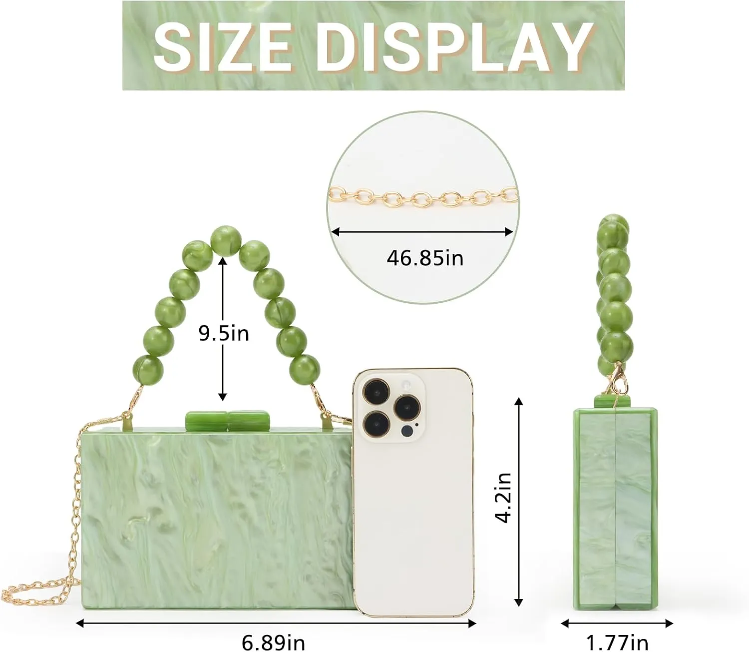Fecialy Women Acrylic Clutch Purse Beads Evening Handbag Marble Clutch Formal Party Bridal Wedding Crossbody Bag