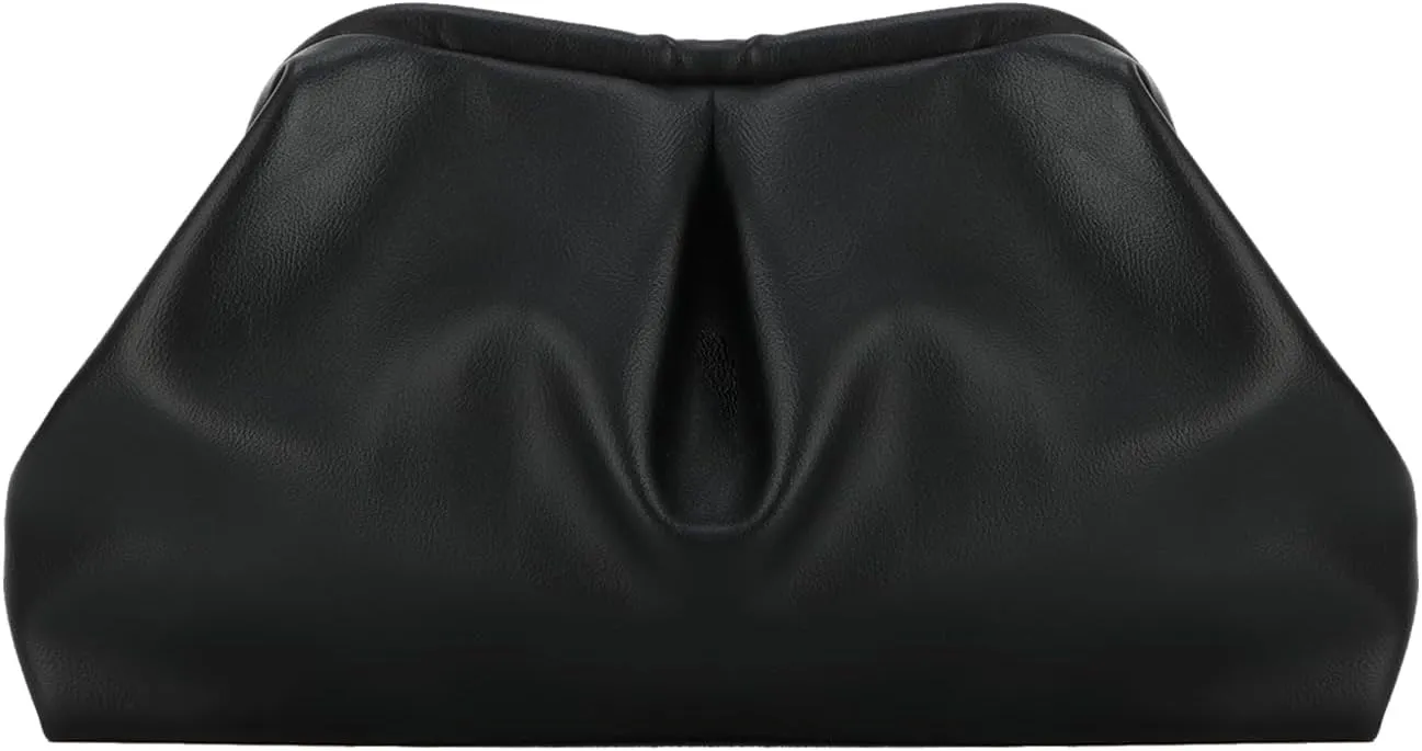 Fecialy Women's PU Leather Clutch Purse Ruched Handbags Formal Evening Bag Chic Soft Dumpling Crossbody Bag Party Wedding