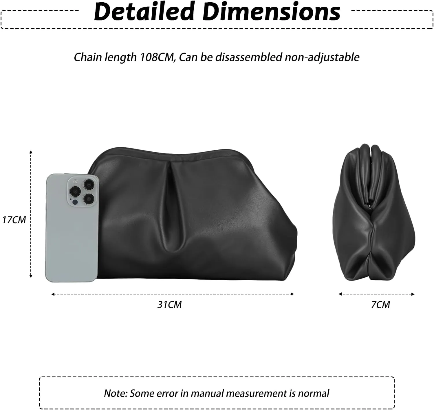 Fecialy Women's PU Leather Clutch Purse Ruched Handbags Formal Evening Bag Chic Soft Dumpling Crossbody Bag Party Wedding