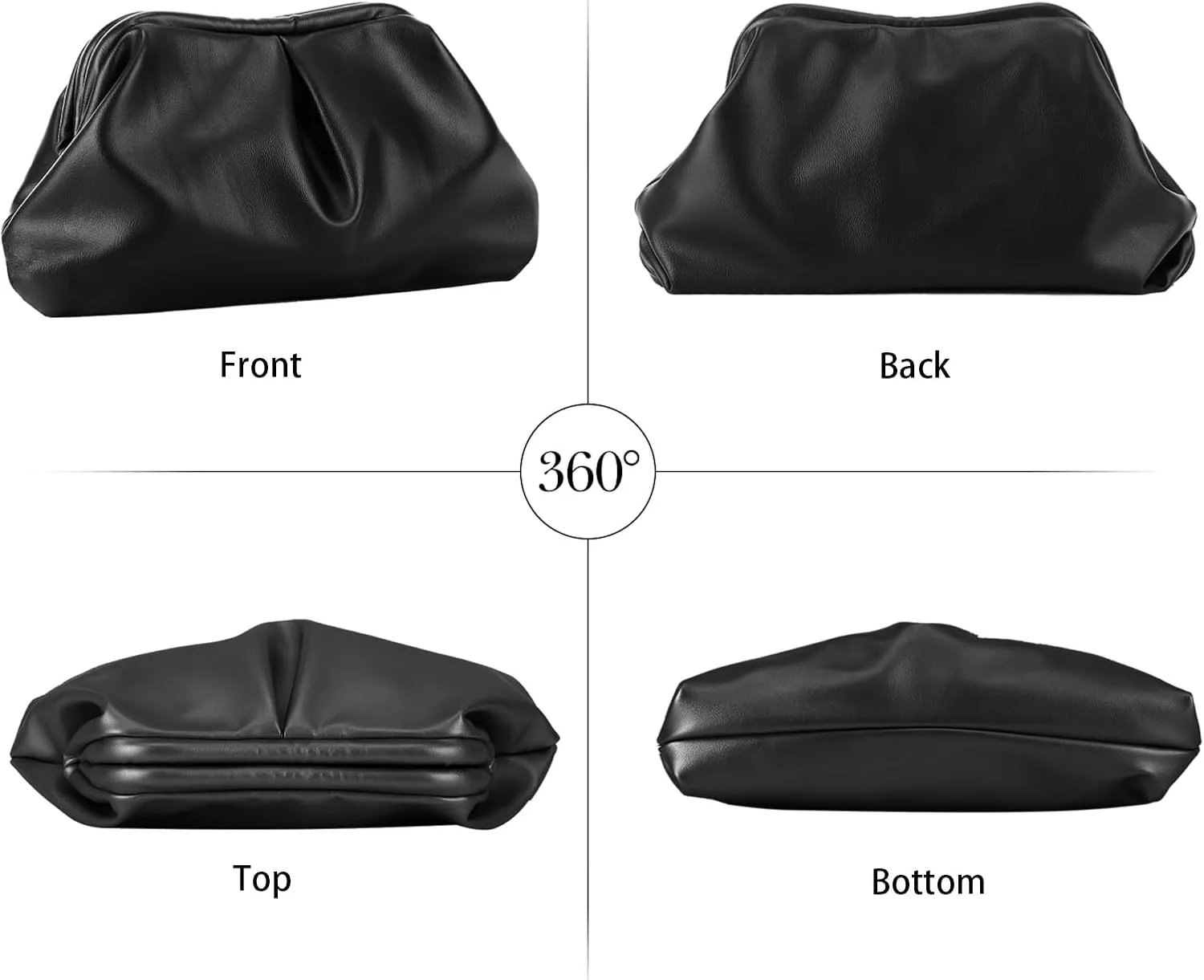 Fecialy Women's PU Leather Clutch Purse Ruched Handbags Formal Evening Bag Chic Soft Dumpling Crossbody Bag Party Wedding