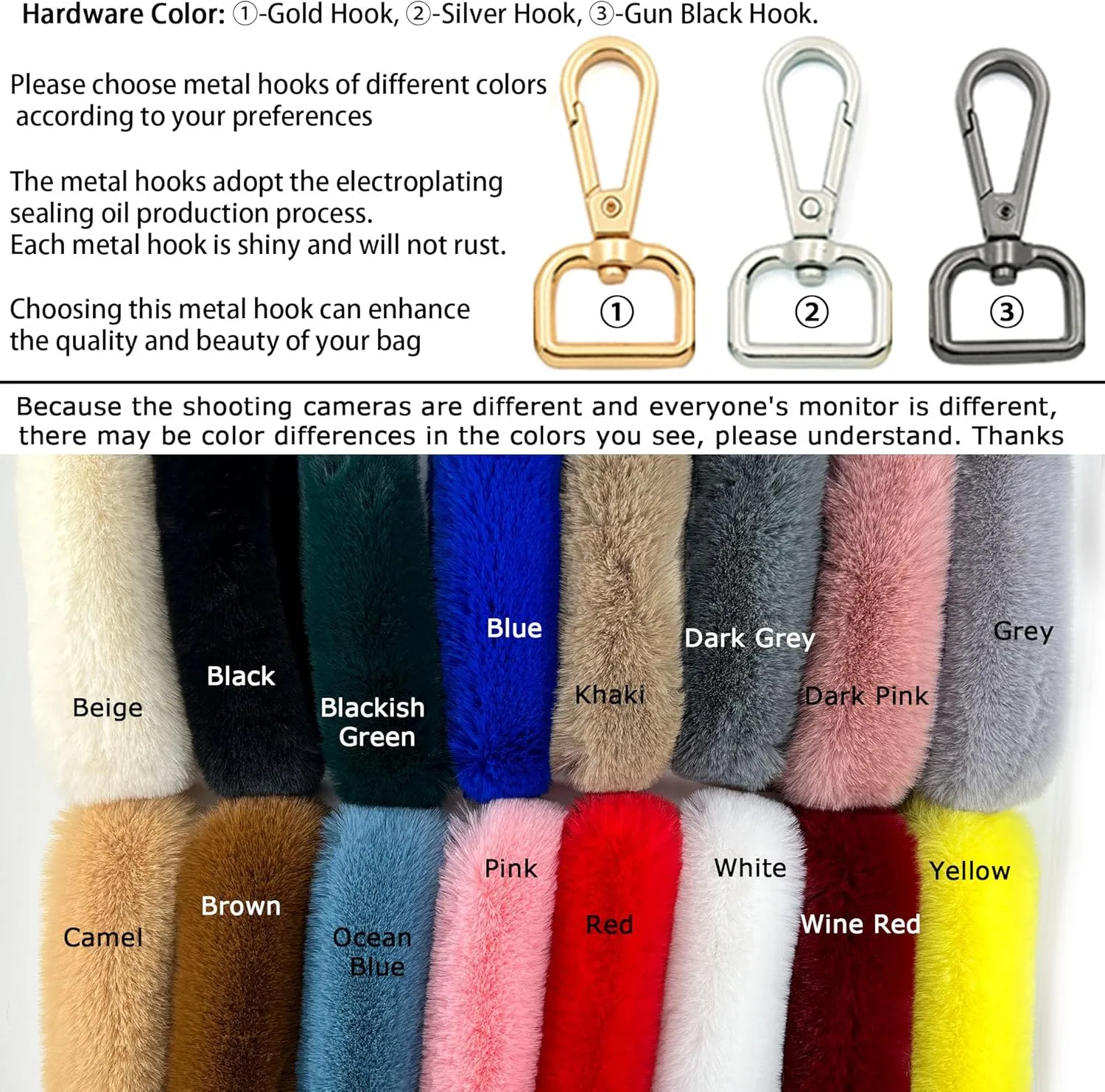 FHQHTH Furry Handle Strap Replacement Totes Shoulder Strap Crossbody Strap, Bag Accessories (40", Black, Gold Hook)