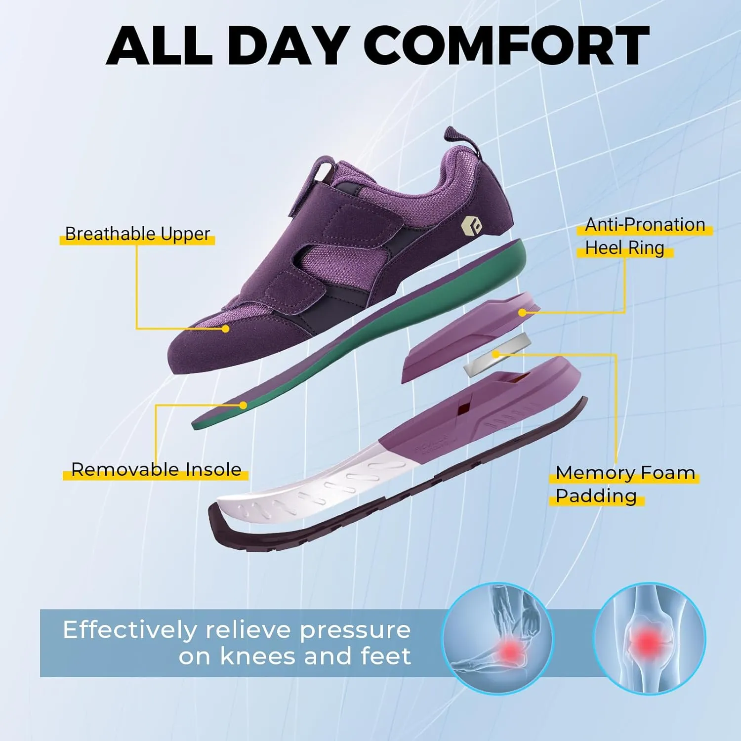 FitVille Diabetic Shoes for Women Wide Width Shoes with Strap Closure Slip-on Sneaker for Wide Feet - Rebound Core V10