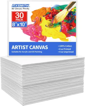 FIXSMITH Canvas for Painting, 8x10 Inch Canvas Boards, Super Value 30 Pack White Blank Canvas Panels, 100% Cotton Primed, Painting Art Supplies for Professionals, Hobby Painters, Students & Kids