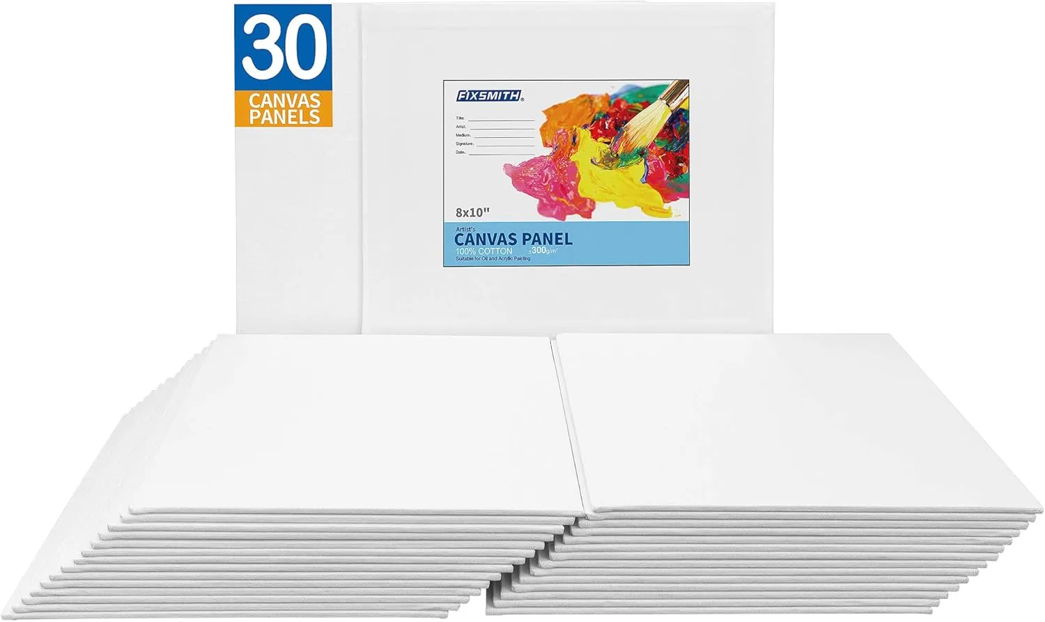FIXSMITH Canvas for Painting, 8x10 Inch Canvas Boards, Super Value 30 Pack White Blank Canvas Panels, 100% Cotton Primed, Painting Art Supplies for Professionals, Hobby Painters, Students & Kids