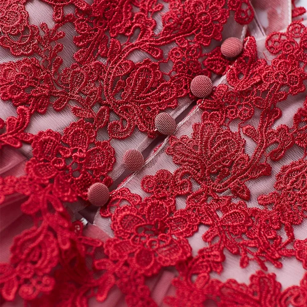 Flower Girl Dress Kids Lace Applique Pageant Ball Gown Prom Dresses