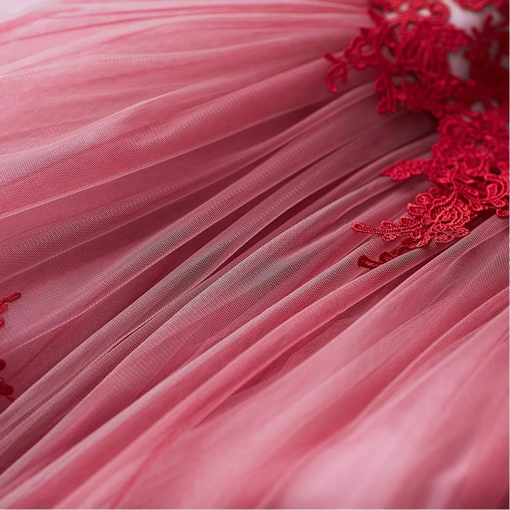 Flower Girl Dress Kids Lace Applique Pageant Ball Gown Prom Dresses