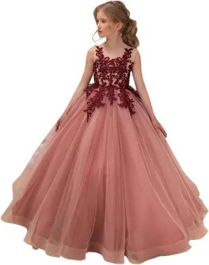 Flower Girl Dress Kids Lace Applique Pageant Ball Gown Prom Dresses