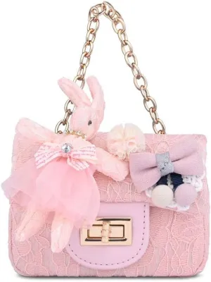 Flower Girl - Spring/Summer Weddings - Mini PINK Lace Crossbody Shoulder Bag with metal chain