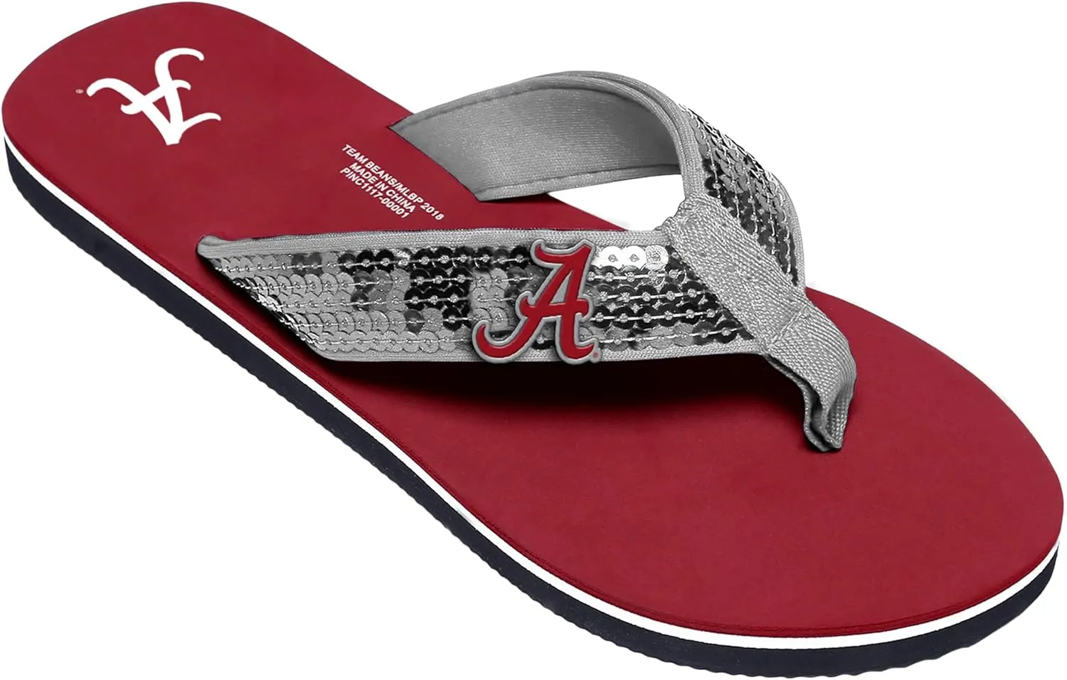 FOCO Womens NCAA College Team Logo Sequin Strap Sandals Flip Flops