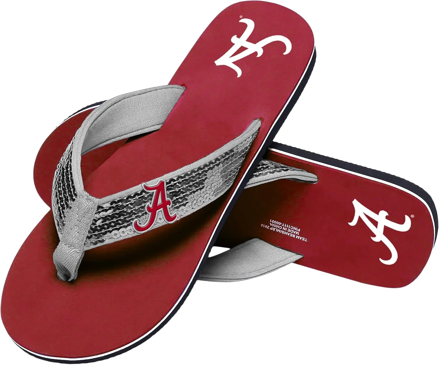 FOCO Womens NCAA College Team Logo Sequin Strap Sandals Flip Flops