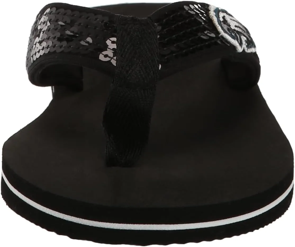 FOCO Womens NFL Team Logo Sequin Strap Sandals Flip Flops