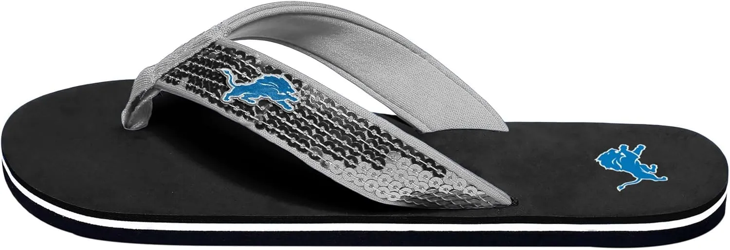 FOCO Womens NFL Team Logo Sequin Strap Sandals Flip Flops